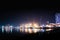 Sea â€‹â€‹port with ships and barges in Batumi at night