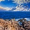 Sea â€‹â€‹wave breaks about boulders