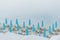 sea Ã¢â‚¬â€¹Ã¢â‚¬â€¹resort sand beach deck chairs blue umbrellas