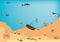 Seabed with fish and sunken ruins-