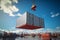 Seafaring commerce Crane lifts cargo container onto a nautical vessel