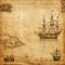 Seafaring Memories: Distressed Sepia Parchment Reveals Coastal Beauty\\\