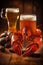 seafood beer glass black food crab background snack crawfish red crayfish. Generative AI.