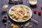 Seafood Caesar Salad with Shrimps, Salad Leaf, Croutons, Cherry