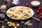 Seafood Caesar Salad with Shrimps, Salad Leaf, Croutons, Cherry