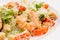 Seafood caesar salad with shrimps, salad leaf, parmesan cheese a