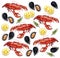 Seafood cancer and mussels Vector realistic pattern backgrounds