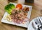 Seafood ceviche from hake with onion and vegetables