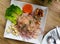 Seafood ceviche from hake with onion and vegetables