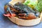 Seafood crab on tray, Fresh raw crab ocean gourmet in the restaurant for cooked food