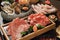 Seafood cuisine plate beef sliced meat hot pots. pork slices, scallops, seashells, oysters, caviar and other seafood delicacies