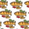 Seafood Cyprus cuisine fish and potato seamless pattern