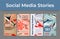 Seafood deals digital coupons sale discount social media stories set vector illustration