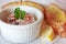 Seafood Dip in ramekin with Garlic Toast