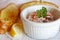 Seafood Dip in ramekin with Garlic Toast