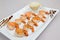 Seafood. Fast food. Royal Shrimps with Milk Sauce