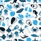 Seafood and fish food theme icons blue seamless pattern eps10