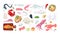 Seafood fish menu restaurant icons set with sea food, crab, shrimps, shell l isolated vector illustration. Shellfish