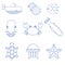 Seafood, fish and underwater animals linear icons