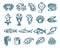 Seafood and fish. Vector isolated icons set.