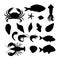 seafood fishes set silhouette simplified shapes