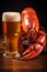 seafood glass pub crayfish food crawfish snack red background beer crab. Generative AI.