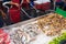 Seafood ingredients for traditional thai omelet at street market stall