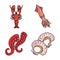 Seafood lobster squid octopus oysters menu gourmet fresh icon isolated image