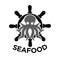 Seafood logo with helm and octopus isolated on white