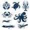 Seafood, marine animal icon set for food design