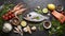 Seafood masterpiece: a palette of fresh delicacies on a black stone