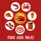 Seafood and mat flat icons