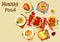 Seafood and meat dishes with vegetables icon