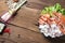 Seafood mixed thai food traditional on wooden background ingredient