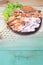 Seafood mixed on wooden background