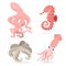 Seafood. Octopus and sea horse, squid. Ocean and sea