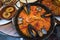 Seafood paella and tapas, traditional Spanish cuisine, gourmet food