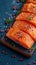 Seafood panorama Sliced portions of large salmon fillet adorn the background