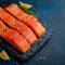 Seafood panorama Sliced portions of large salmon fillet adorn the background