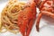 Seafood pasta linguine with fresh lobster