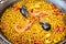 Seafood pasta paella, spanish cuisine .