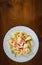 Seafood pasta in sweet and sour sauce