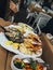 Seafood platter in the restaurant outdoor