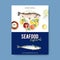 Seafood poster design with amberjack fish illustration watercolor