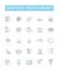 Seafood restaurant vector line icons set. Seafood, Restaurant, Fish, Shrimp, Lobster, Oysters, Mussels illustration