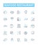 Seafood restaurant vector line icons set. Seafood, Restaurant, Fish, Shrimp, Lobster, Oysters, Mussels illustration