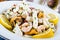 Seafood Salad with prawns, mussels, squids, octopus decorated wi