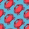 Seafood seamless pattern with red crab, vector illustration