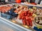 Seafood stall closeup in Bergen Norway.