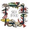 Seafood vintage hand drawn background